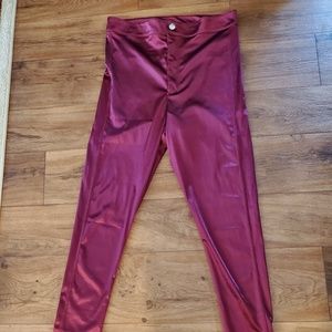 NWOT Wine Satin Skinny Pants